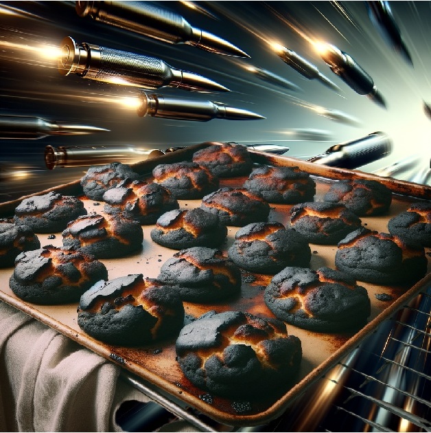 Burnt Biscuits Bring Blasting Bullets